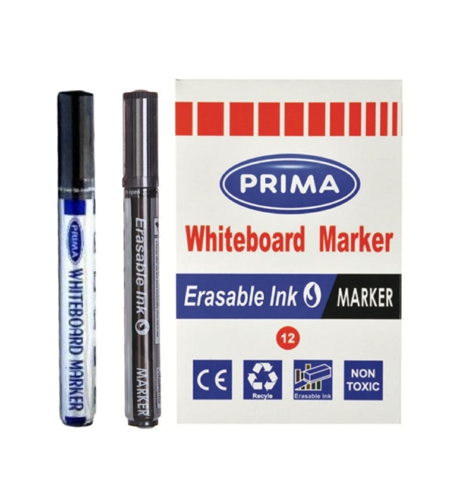 [15206] Prima White Board Markers - Black - 12 Pens