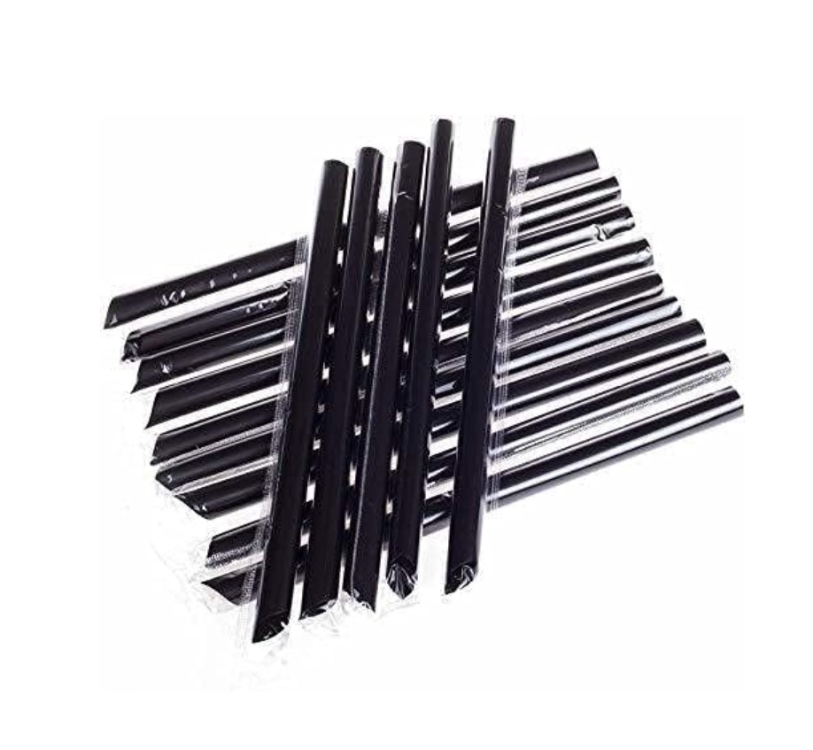 [14024] Black Disposable Drinking Straws - 100 pcs Wrapped