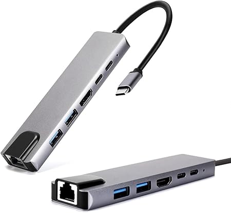 USB C Hub 8 in 1 Type C 3.1 to 4K HDMI Adapter with RJ45 SD/TF Card Reader PD Fast Charge for MacBook Notebook Laptop Computer