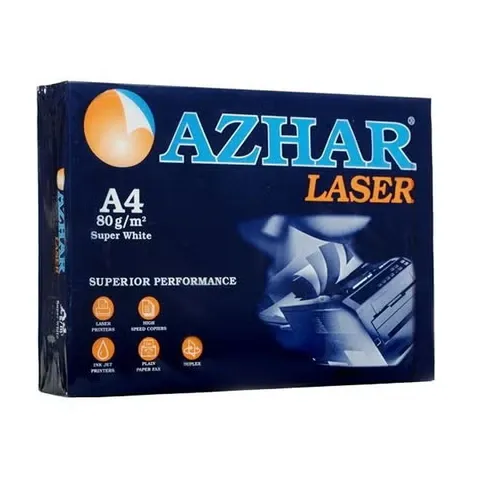 Azhar A4 paper for printing and photocopying, paper is 80gm, 1 ream with 500 papers .