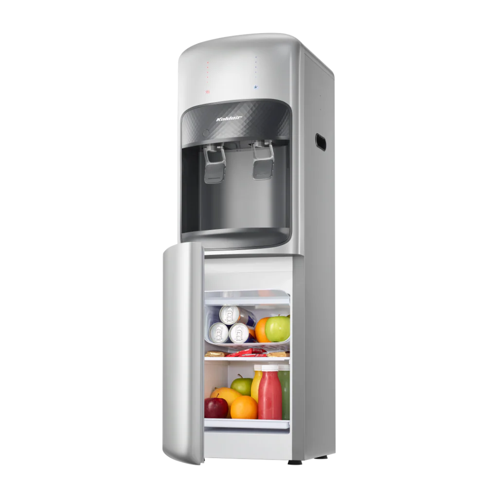 [16660] Koldair Water Dispenser, Top-Load with Fridge, Hot and Cold Taps, Silver